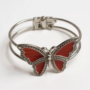 Orange Epoxy Coting On silver tone Butterfly Hinge Bracelet